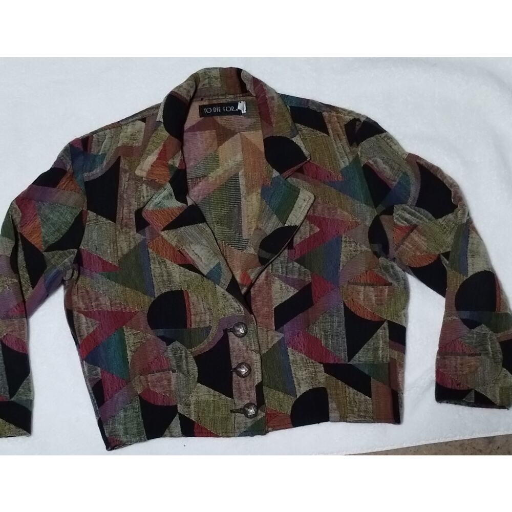 Vintage To Die For Cropped Woven Tapestry Jacket Abstract Artwear Dark Academia